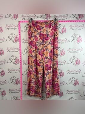 Old Navy pants flare comfy Peach Floral Boot Cut Pants with Pink & Purple Print
